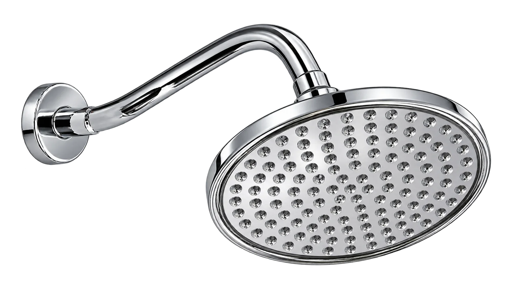 Pomme de douche ronde chromée fixée au mur